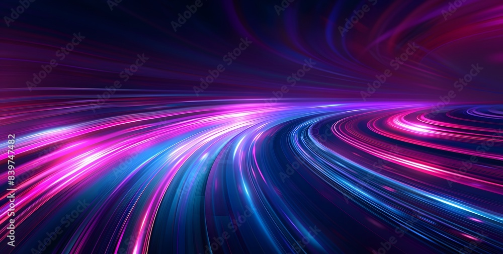 Fast moving neon light trails in pink, purple, and blue hues, curving and twisting over a dark surface dynamic and vibrant abstract background, suggesting speed and modernity Fast moving neon light trails in pink, purple, and blue hues, curving and twisting over a dark surface dynamic and vibrant abstract background, suggesting speed and modernity