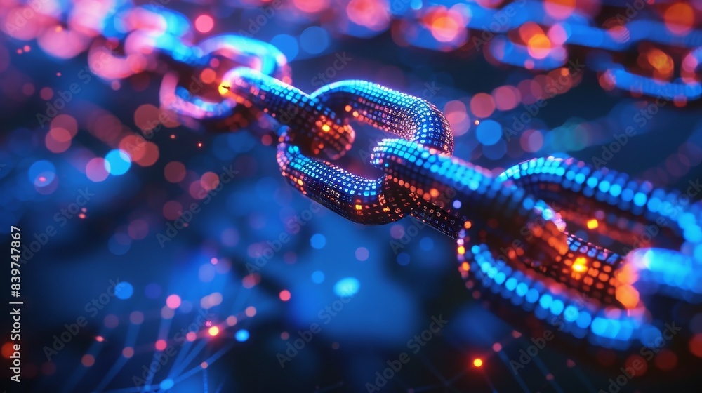A futuristic digital chain made of glowing particles, representing connection and security. A futuristic digital chain made of glowing particles, representing connection and security.