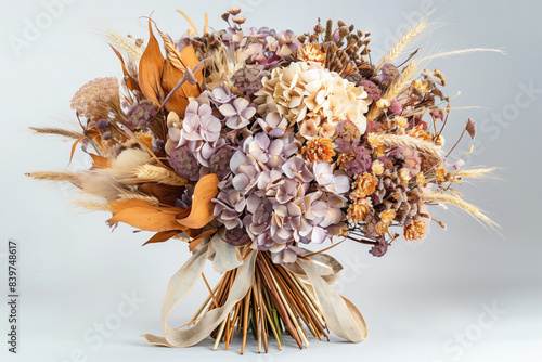 A bouquet of flowers with a bunch of stems tied together