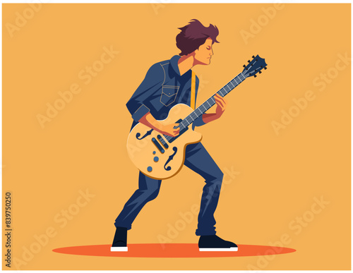 man playing electric guitar. musician with guitar