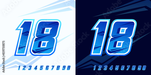 number 18 racing blue color for sports, racing, and esports and jersey
