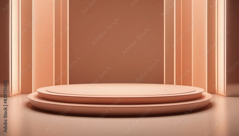Peach color round 3d podium with beige background. Concept of product display. Peach color round 3d podium with beige background. Concept of product display.