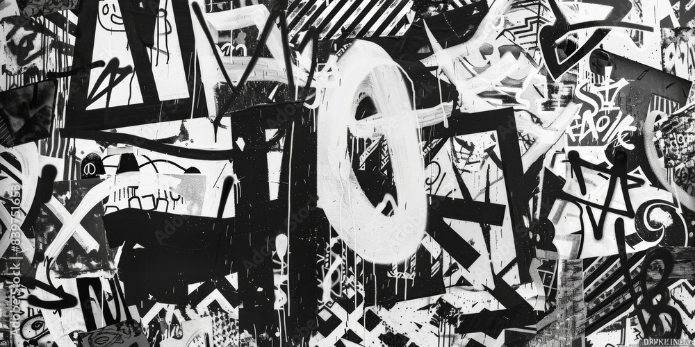 Naklejka premium Black And White Graffiti Art On A City Wall