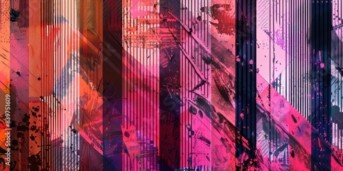 Abstract Digital Art With Vertical And Diagonal Stripes In Pink And Orange