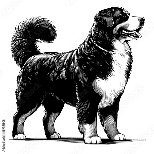 Hand drawn Bernese Mountain Dog in full-body, vector sketch isolated on white background.	