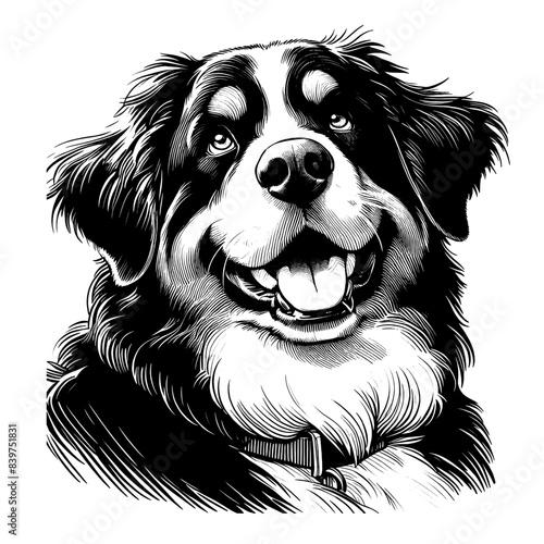 Hand drawn Bernese Mountain Dog portrait, vector sketch isolated on white background.	
