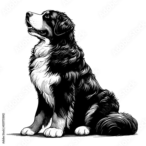 Hand drawn Bernese Mountain Dog in full-body, vector sketch isolated on white background.	