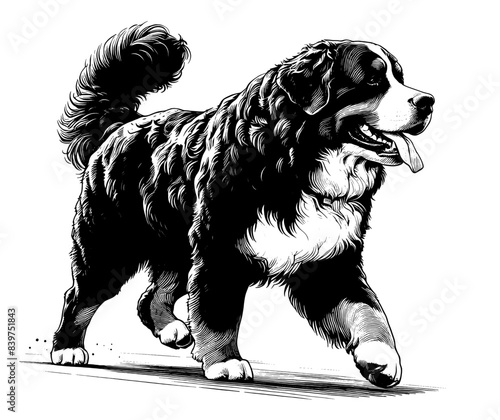 Hand drawn Bernese Mountain Dog in full-body, vector sketch isolated on white background.	