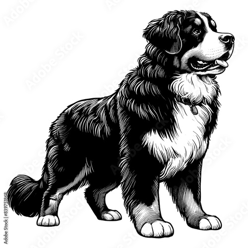 Hand drawn Bernese Mountain Dog in full-body, vector sketch isolated on white background.	
