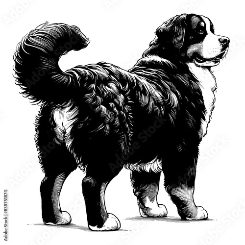 Hand drawn Bernese Mountain Dog in full-body, vector sketch isolated on white background.	