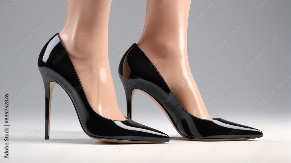 Timeless Elegance: Classic Black Stilettos with a Glossy Finish and Pointed Toes, Generative AI Timeless Elegance: Classic Black Stilettos with a Glossy Finish and Pointed Toes, Generative AI
