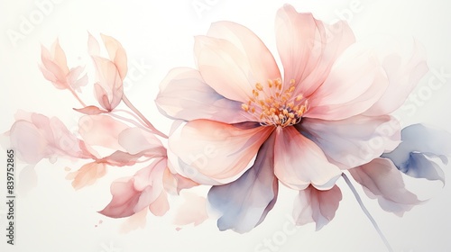 A watercolor illustration of a flower with delicate  flowing petals and soft  pastel hues  