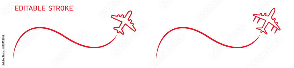 Flight plane editable line, airplane take off, route line vector. Travel, transport concept illustration to use in tourism, summer holiday, business travel, holiday planning design projects.
Flight plane editable line, airplane take off, route line vector. Travel, transport concept illustration to use in tourism, summer holiday, business travel, holiday planning design projects.