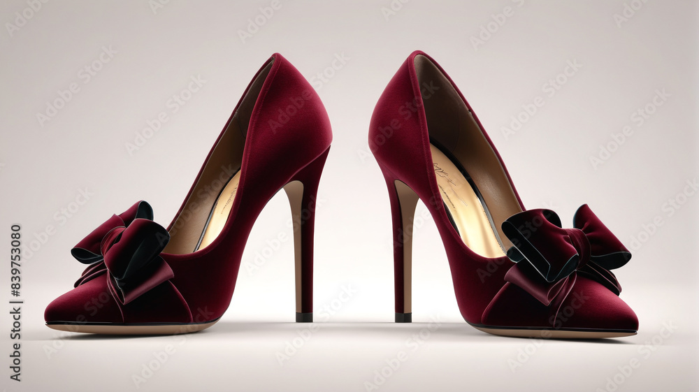 Luxe Velvet: Rich Burgundy Velvet Heels with an Elegant Bow Detail and Peep-Toe Design, Generative AI Luxe Velvet: Rich Burgundy Velvet Heels with an Elegant Bow Detail and Peep-Toe Design, Generative AI