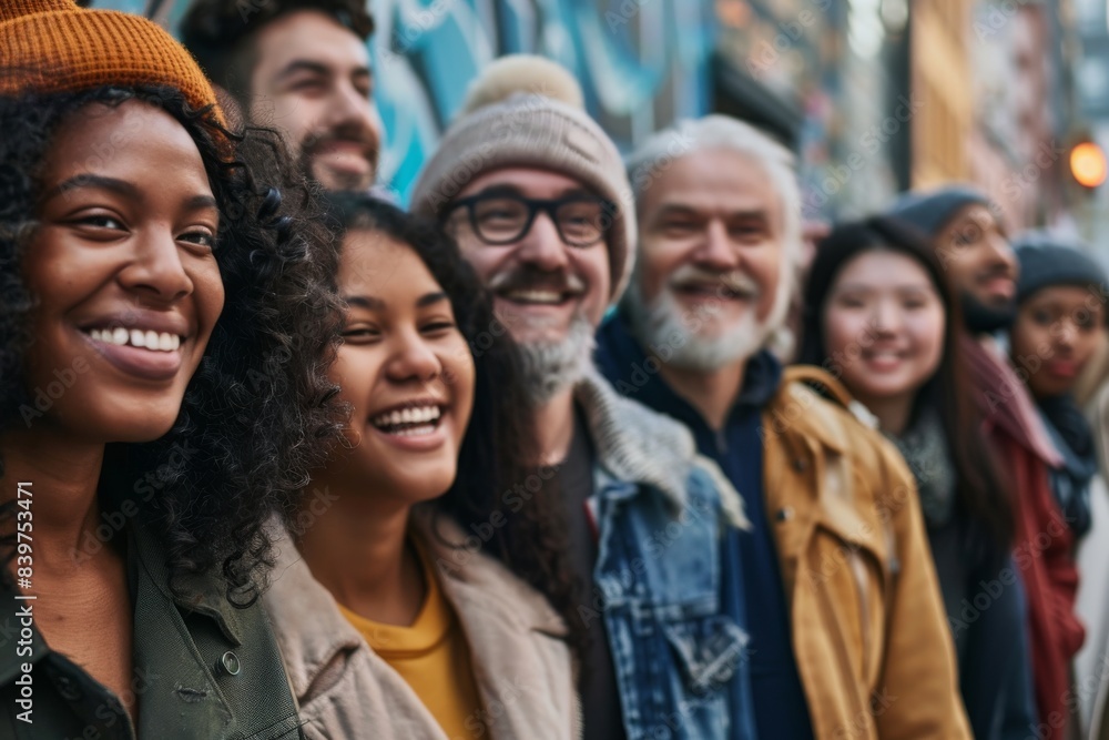 Group of diverse multiethnic friends standing in the street and looking at camera Group of diverse multiethnic friends standing in the street and looking at camera