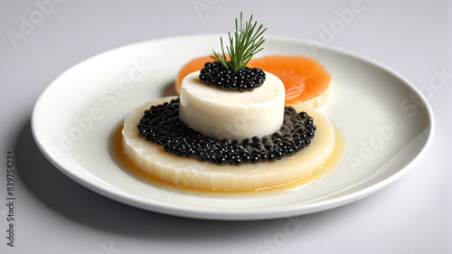 Premium Caviar Service: Beluga Caviar with Blinis, Cr�me Fra�che, and Chives, Generative AI