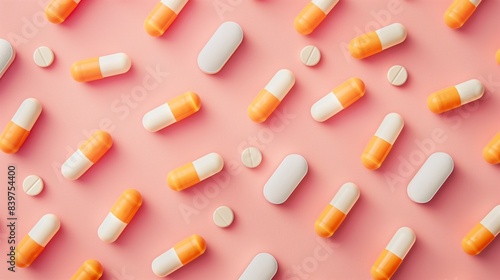 Symmetrical arrangement of pills in soft pastel colors