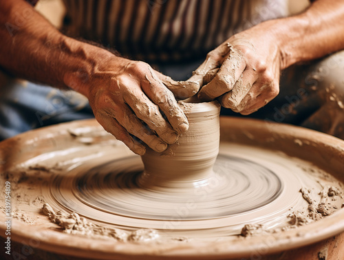 Artisan Potter Shaping Clay Pot on Pottery Wheel

