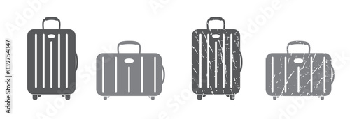 Retro bag, baggage set vector icon on white background. Holiday travel symbol, luggage set to use for summer journey, travel, transportation illustration projects.
