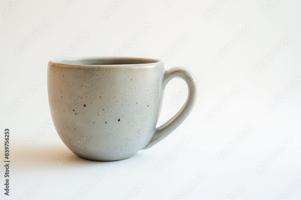 A plain white ceramic coffee cup with a handle, isolated on a white background. A plain white ceramic coffee cup with a handle, isolated on a white background.