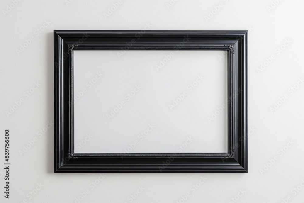 A black rectangular picture frame with a white background. A black rectangular picture frame with a white background.