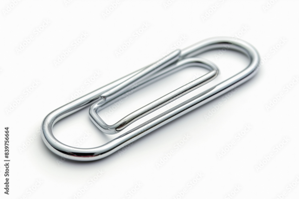 A close-up image of a single silver paperclip on a white background. A close-up image of a single silver paperclip on a white background.