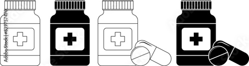 outline silhouette Medicine bottle icon set