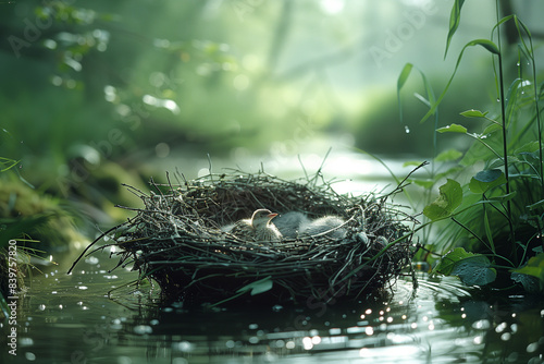 Birds nesting in a quiet wetland photo