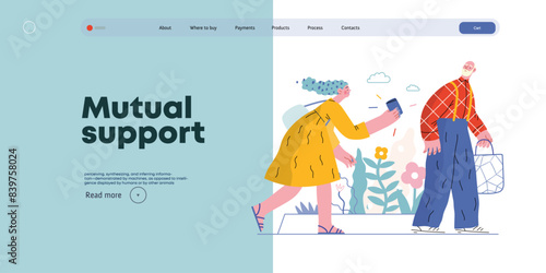 Mutual Support: Picking Up the Dropped Item -modern flat vector concept illustration of a woman who picked up a wallet lost by an elderly man Metaphor of voluntary, collaborative exchanges of services