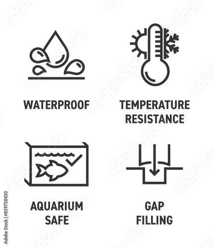 Silicone properties icons set in bold line