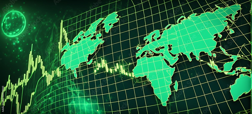 Green stock market graph rising with digital globe. Global market recovery
Green stock market graph rising with digital globe. Global market recovery