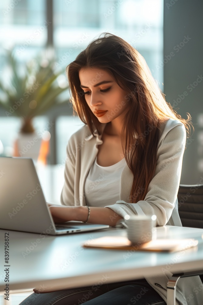 Young professional woman working at sleek desk Young professional woman working at sleek desk