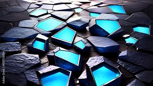 割れた石の中に青い綺麗な面が出るファンタジーマテリアルイラスト