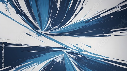 白い背景に青の流れが上下に走る抽象的な背景イラスト