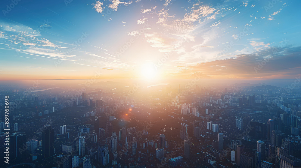 A breathtaking sunrise illuminating a sprawling urban skyline, with buildings and skyscrapers emerging from the morning mist. A breathtaking sunrise illuminating a sprawling urban skyline, with buildings and skyscrapers emerging from the morning mist.