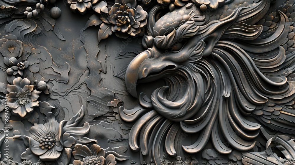 Mural 3d effect dark color, wallpaper, wall art. AI generated illustration Mural 3d effect dark color, wallpaper, wall art. AI generated illustration