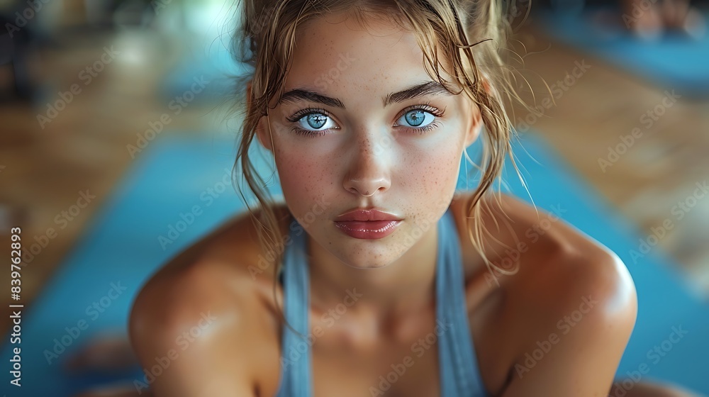 young female dancer stretching in a gym fitness class preparing for her dance routine young female dancer stretching in a gym fitness class preparing for her dance routine