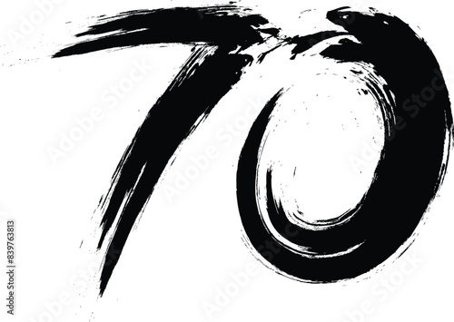 number 70 with paint brush strokes, number Vector paintbrush. 70 ,Number ,grunge brush freestyle font, designed using black and white handwriting line shape, logo, symbol, icon, graphic, vector.	