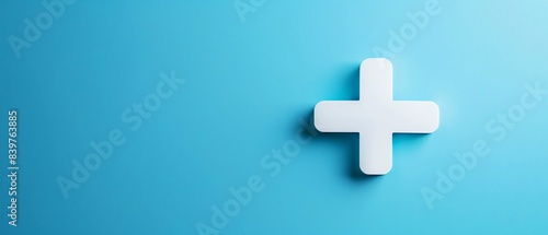 Health insurance benefits concept with a plus sign on a blue background, emphasizing financial security and healthcare coverage