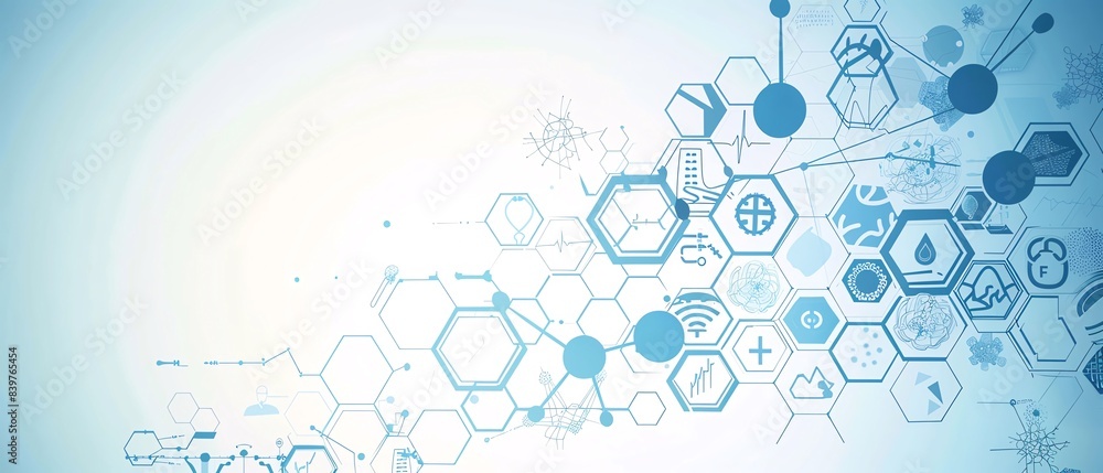 Abstract medical symbols and icons for innovation in healthcare, emphasizing research, diagnostics, and medical technology Abstract medical symbols and icons for innovation in healthcare, emphasizing research, diagnostics, and medical technology