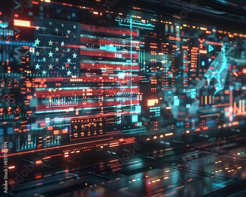 Futuristic Augmented Reality Display Concept Art Featuring an American Flag Hologram Overlay