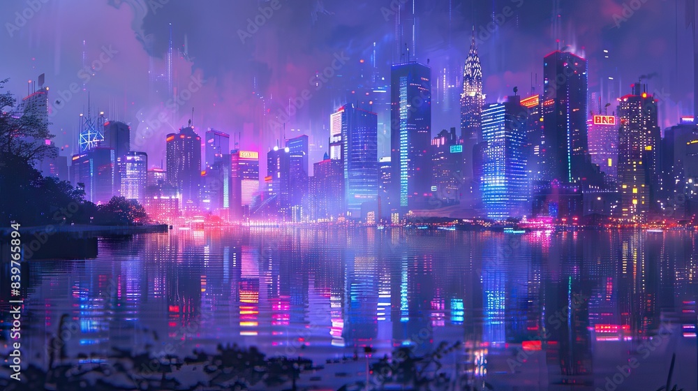 Futuristic city. Concept Art. Cityscape at night with bright neon lights. 3D illustration. AI generated illustration Futuristic city. Concept Art. Cityscape at night with bright neon lights. 3D illustration. AI generated illustration