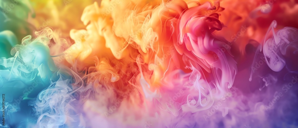 Slowmotion shot of rainbow smoke rising from a colorful explosion, creating a dynamic and impactful image for advertising and marketing campaigns