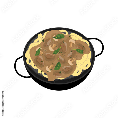 Vector illustration logo Clip art Homemade beef Stroganoff with mushrooms
