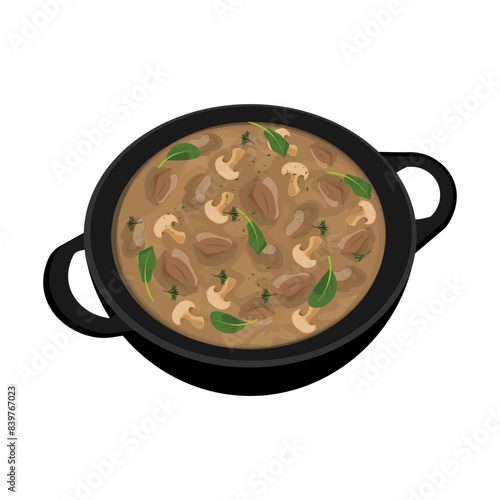 Vector illustration logo Clip art beef stroganoff in a pan 