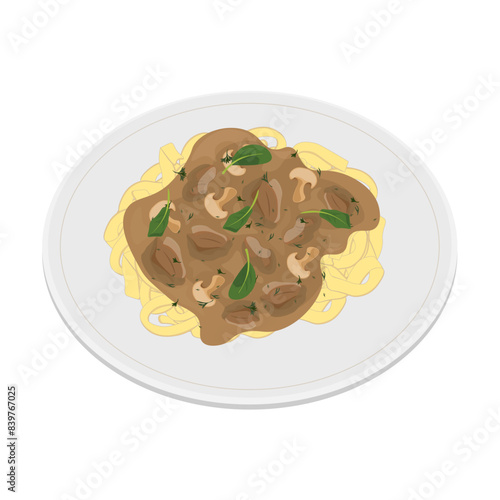 Vector illustration logo Clip art Beef Stroganoff With mushrooms and pasta