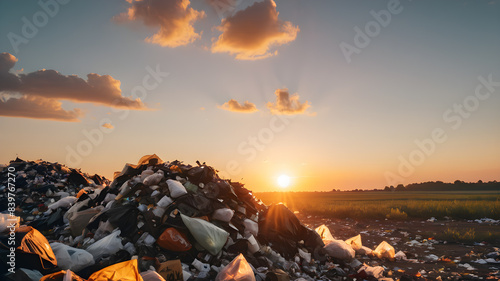 Beautiful Sunset with Garbage photo Generative AI photo