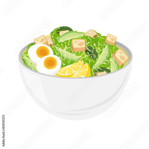 Vector illustration logo Clip art Caesar Salad on a white bowl