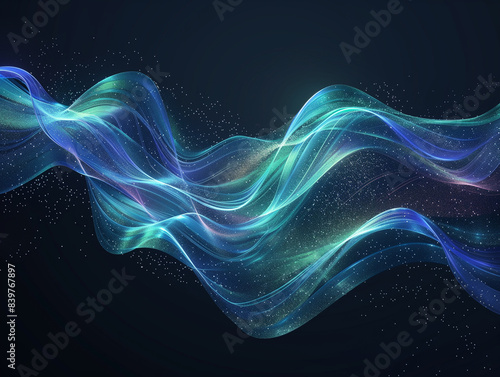 Wallpaper Mural Vector abstract light lines wavy flowing dynamic in blue green colors isolated on black background for concept of AI technology, digital, communication, 5G, science, music Torontodigital.ca