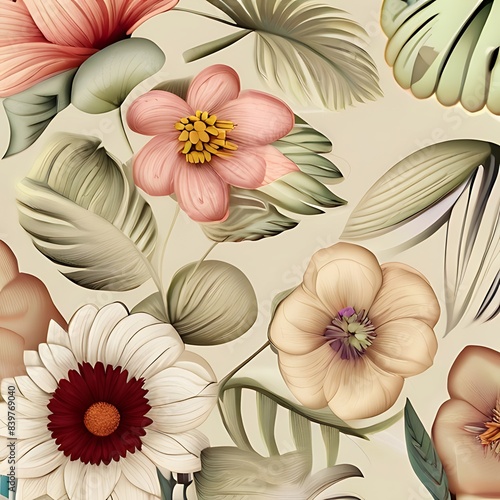 Wallpaper Mural floral pattern isolated Torontodigital.ca
